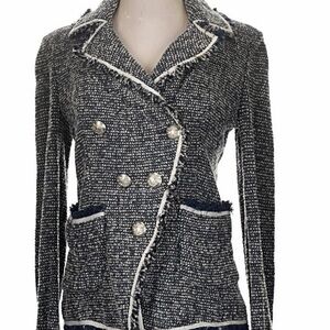 Women's Tweed Double-Breasted Jacket - Gray and Blue sz 4